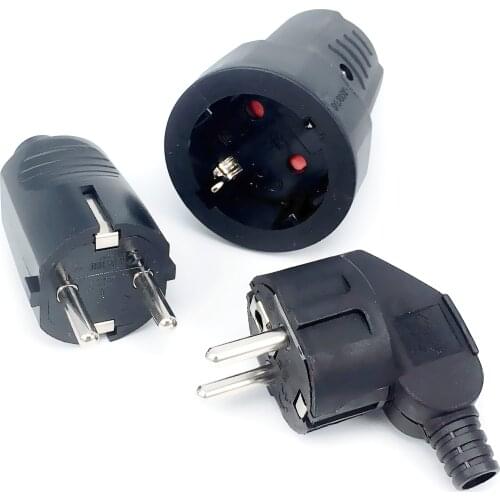Black EU 16A UPS PDU Germany Grounded Assemble Wired plug socket Korea Russia Power Cable Female Male Detachable Connector