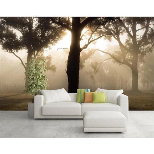 Custom photo mural 3d wallpaper Three big trees in the misty morning glow decor living room wallpapers for walls 3 d in rolls