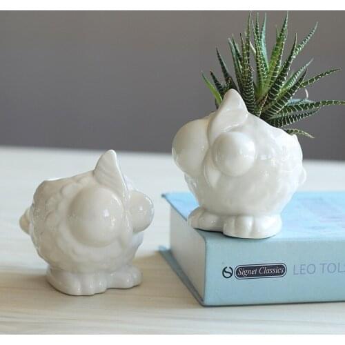 Ceramic Owl Shape Succulent Flower Pot Home Living Room Decoration Planters Potted Vase Decoration Bonsai Planters for Plants