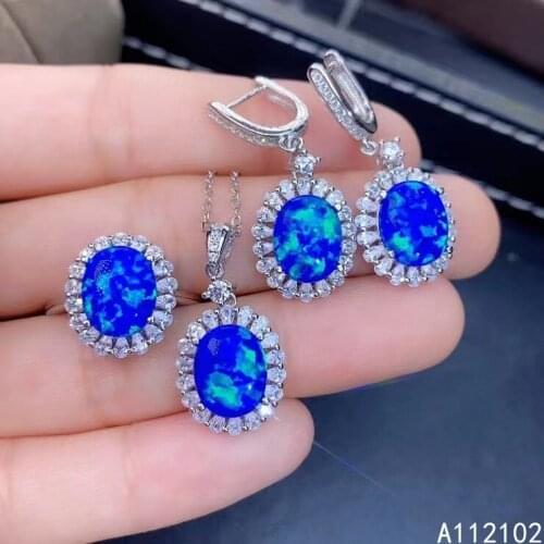 KJJEAXCMY fine Jewelry 925 sterling silver inlaid natural opal lovely pendant ring earring set support test Chinese style