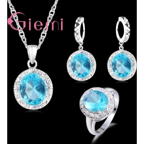 Latest Luxury Necklace+Earring+Ring Jewelry Sets 925 Sterling Silver with AAA++ CZ Crystal Wedding Engagment Gift