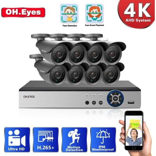 OH.EYES Video Surveillance Kit 4K HD DVR CCTV System For Home Security 8.0MP 4/8Pcs AHD Camera Video Surveillance Set with 2TB