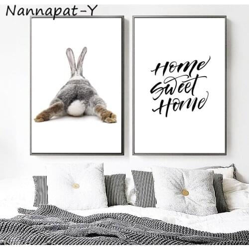 Rabbit Sweet Home Quotes Canvas Painting Posters And Prints Nordic Poster Wall Art Canvas Prints Wall Pictures For Bedroom Decor
