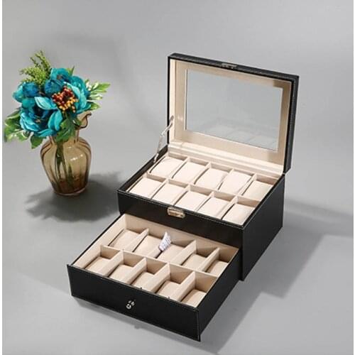 Hot selling luxury 20/24 grids PU Leather Watch Display Box Storage Holder Organizer Watch Case Jewelry Display Watch Box