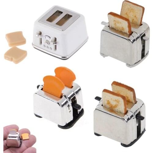 1/12 Scale Dollhouse Mini Bread Machine With Toast Kitchen Toy Dollhouse Decorations Cute Toaster Doll Decoration Accessories