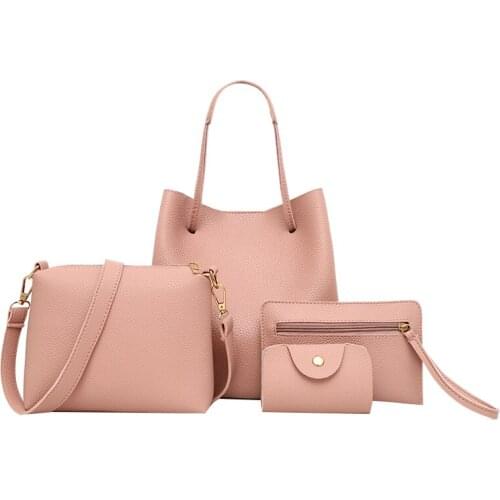 Fashionable Litchi Pattern Soft Artificial Soft Leather 4 In 1 Combo Bag Tote Bag Handbag Women Wallet