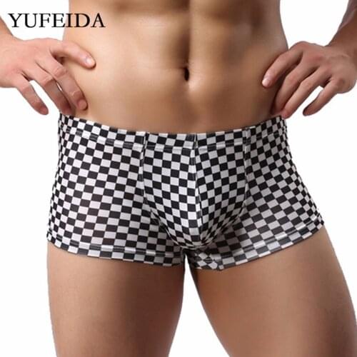 Mens Boxer Shorts Underwear Classical Plaid Boxers Low Rise Underpants Trunks Nightwear Bulge Pouch Lingerie Male Homme Panties