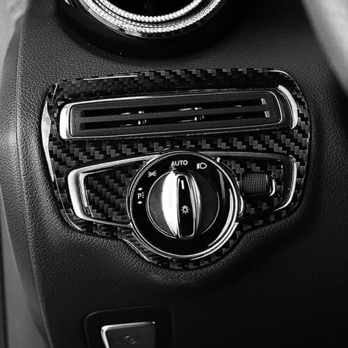 True Carbon Fiber Stickers Headlight Switch Frame Trim Stickers Car Accessories For Mercedes Benz GLC C Class W205 C180 C200
