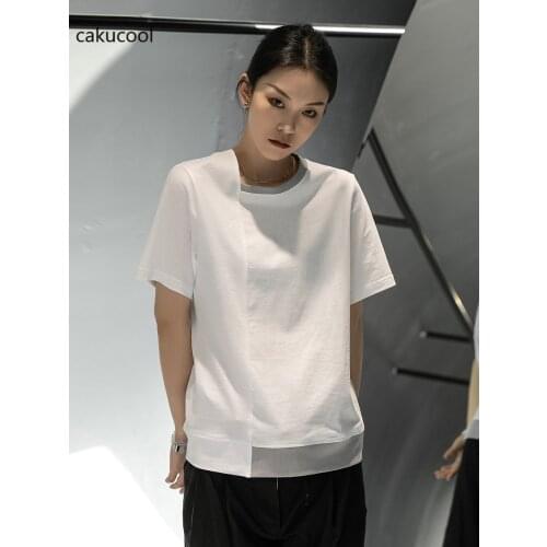 Cakucool new irregular tie dye color matching comfortable loose Korean womens casual T-shirt Gothic basic T-shirt