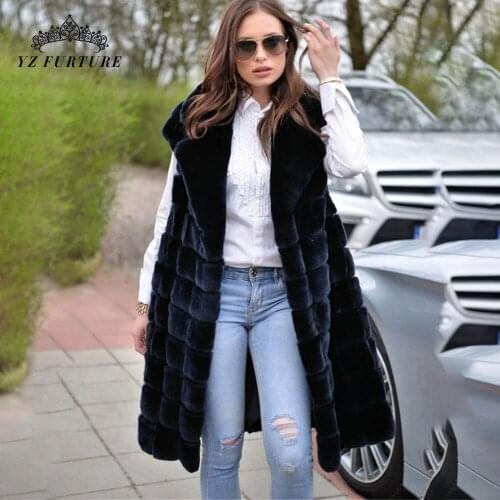 2021 Women New Winter Real Rex Rabbit Fur Fashion Vest Tailored collar Belt Big Size Overdress For Rabbit Real Fur Outer Garment