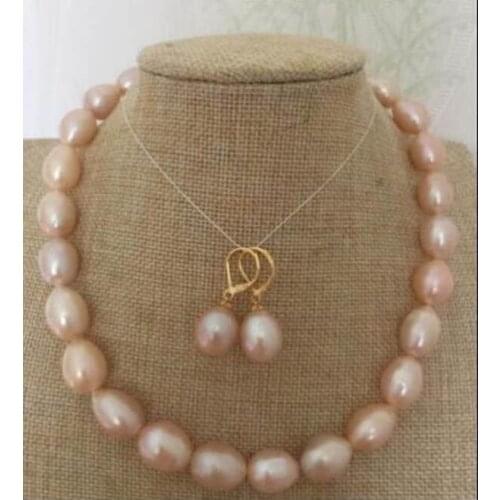 10-12mm south sea gold pink pearl necklace &earring 14k yellow golden hook