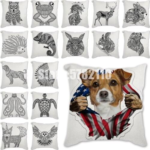Throw Pillow Case 45x45 Owl horse rabbit dog octopus Horse Cushion Cover Sets for Chair Sofa Decorative Home Farmhouse Decor