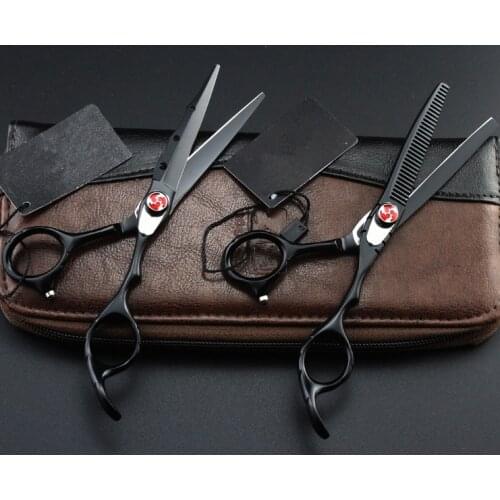 Customize professional 440c 6 inch black cut hair scissor thinning barber tools cutting shears makas hairdressing scissors set