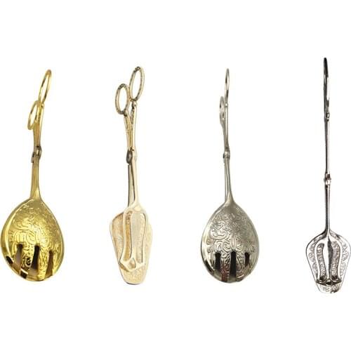 Retro Tong Gold-plated Snack Cake Clip Salad Bread Pastry Clamp Baking Barbecue Tool Fruit Salad Cake Tongs Kitchen Utensils