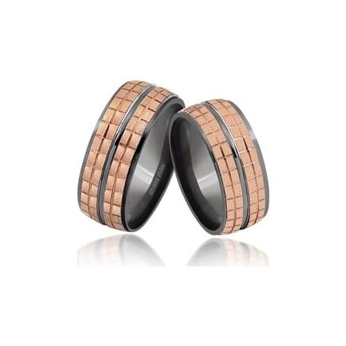 Rose Plated Stripes 925 Sterling Silver Wedding Rings Couple