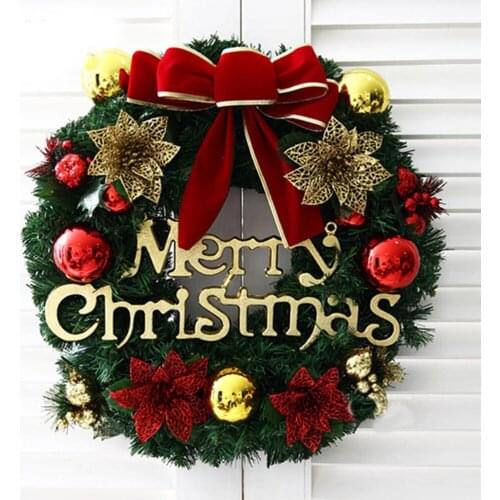 2021 Merry Christmas Wreath Party Poinsettia Pine Wreath Door Wall Garland Decoration Christmas Home Decoration Accessories