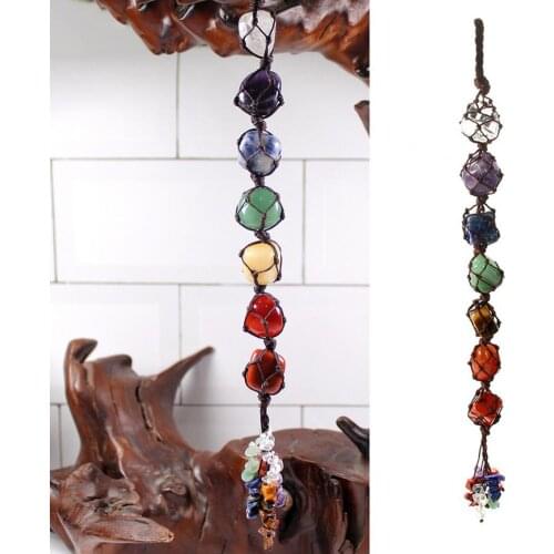 Seven-color Chakra Natural Stone Car Hanging Ornament Hand-woven Tassels Pendant Home Decor Car Hanging Ornament Hand-woven
