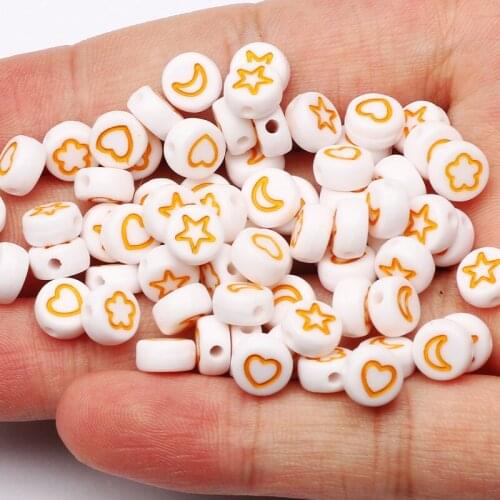 Orange Mixed Star/Heart/Moon Pattern Round 4x7mm Loose Acrylic Beads for DIY Jewelry Making Charm Necklace Bracelet Accessories