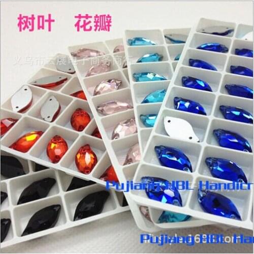 9x20mm 24PCS /PACK Sew on Crystal rhinestone Colourful Glass Leaf Shape Stones Beauty Fish Shape