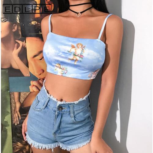 Super Kawaii Girl Angel Print Thin Shoulder Strap Sexy Corset Top Y2k Accessories Unif Goth Mujer Camisetas Women Tops