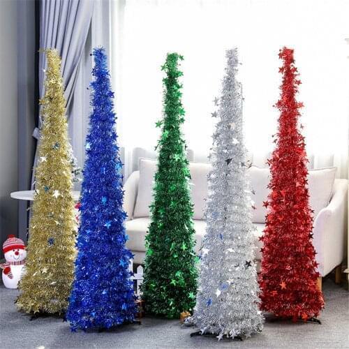 2 pcs Retractable Christmas Tree Artificial Tinsel Pop-Up Xmas Tree for Small Spaces Home Party Holiday Christmas Decorations