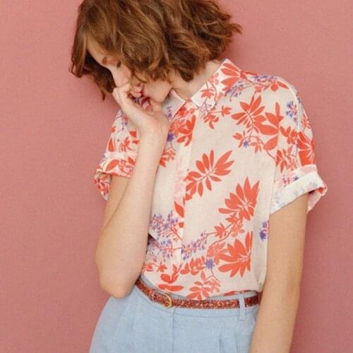 Floral Print Shirts Women Short Sleeve Turn Down Neck Buttons Up Blouse Chic 2021 Casual Elegant Mujer chemisier femme Tops