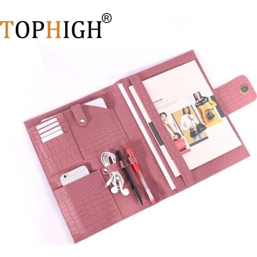 TOPHIGH Pink Crocodile Pattern Pad Folio Bag For Women 2021 Newly Business Holder Luxury Clutch Bag For Ipad Holder Hot Sell