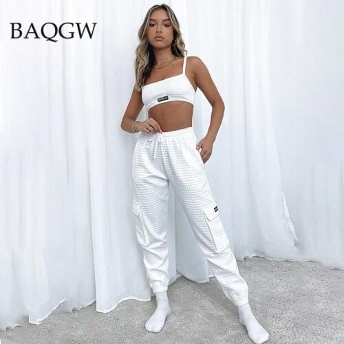 Streetwear Solid Sportswear Matching Sets for Women Sleeveless Top and Pants Two Piece Outfits Casual Bodycon Fashion 2021 Set