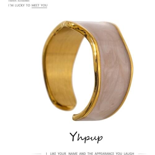 Yhpup New Trendy Enamel Geometric Ring for Women 18 K Stainless Steel Jewelry Wedding Ring Bijoux Femme Anniversary Gift 2021