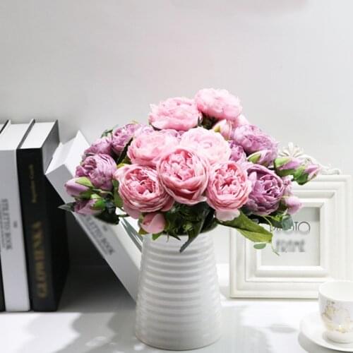 1 Bundle Silk Roses Flowers Home Decoration Accessories Wedding Party Scrapbook Fake Plants Diy Pompons Artificial Peony Bouquet