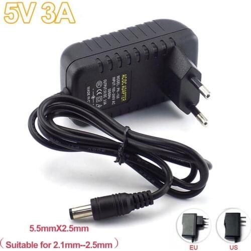 5.5mmX2.5mm CCTV IP Camera Power Adapter Supply 100V-240V Converter adapter AC to DC 5V 3A 3000mA for LED Strip Lamp L19