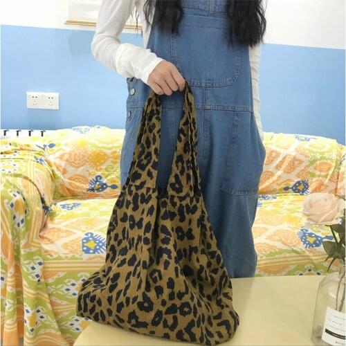 2020 Leopard Print Eco Reusable Shopper Bag Women Casual Shopping Bag Fashion Corduroy Handbag for Girl ZF10590