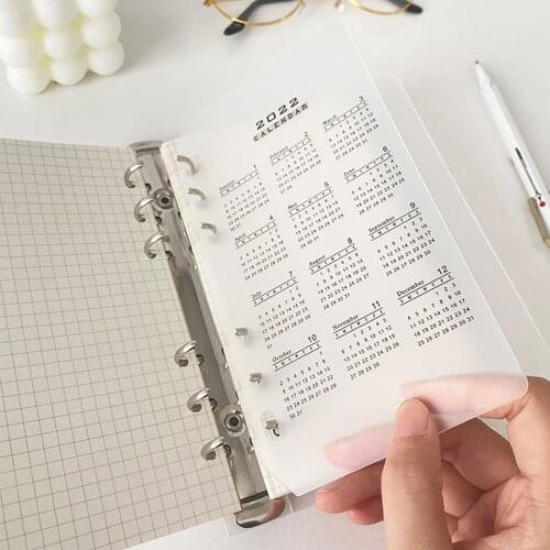2019 Calendar panel 6 hole loose-leaf notebook notepad accessories A5 A6 PP plastic Separator Planner Organizer Sketchbook