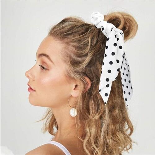 2021 Ponytail Scrunchie Hair Ties Scarf Elastic Hair Rope for Women Hair Bow Ties Hair Bands Dot Print Ribbon Hair Accessories