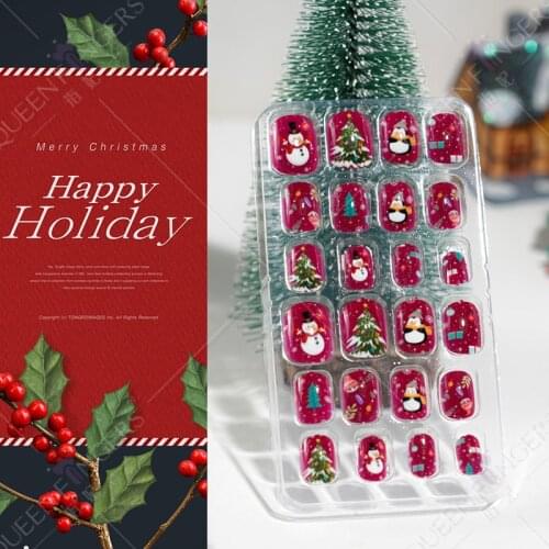 24PCS/Box Christmas Full Cover Fake Nails Detachable Wearable Fake Nail Manicure Nail Ultra Easy Nail Tips Stick Nails Art Desig