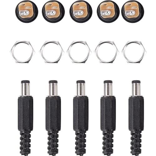 5.5X2.1mm 5pcs DC Female Jack + 5pcs Socket Connector Black
