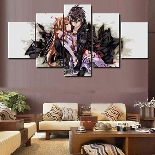 5 Piece Wall Art Canvas Anime Manga Pictures Figure Kirito Modern Posters And Prints Home Decor Living Room Decoration Paintings