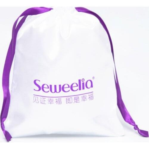 50PCS Satin Hair Bag Packaging Jewelry Cosmetic Makeup Silk Drawstring Pouch Wedding Party Gift Wrapping Shoe Sachet Print Logo