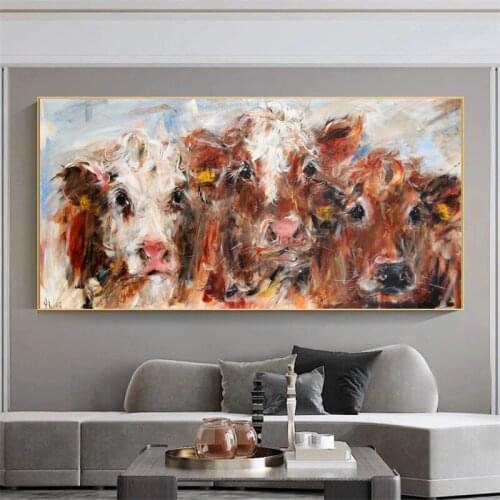 Abstract Oil Painting Animal Posters and Prints Colorful Cow Canvas Painting Modern Decorative Pictures For Living Room Cuadros