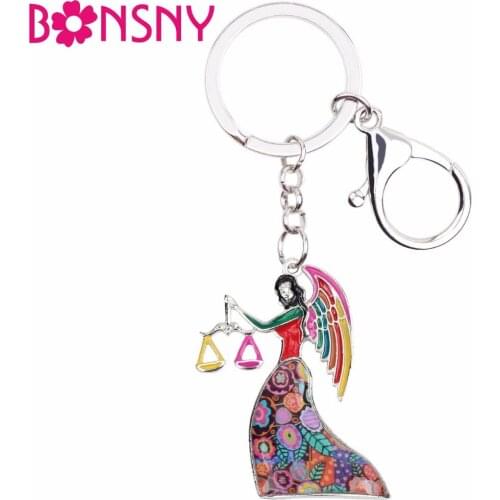 Bonsny Enamel Star Lucky Zodiac The LIBRA Key Chain Women Keyrings Gift HandBag Charms Keychain Car key Purse Jewelry 2018 News