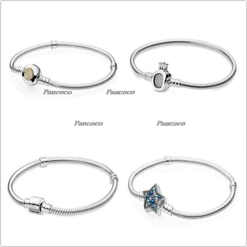 925 Sterling Silver Bracelet Moments Crown O & Snake Chain Bracelet Fit Women Bead Charm Diy Pandora Jewelry