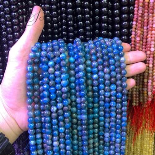 Grade AAAA Blue Apatite Stone Beads Round Natural Beads Polished For Jewelry Making Bracelet Necklace Accessories 6 8 10 mm