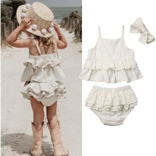 Baby Summer Clothing Newborn Baby Girl Solid Sleeveless Top+Shorts Bottoms Outfits Headband Clothes Sets 0-4Y