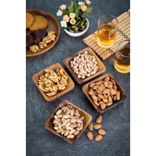 Doraline Acacia tree handmade square bowl, Sauce, breakfast 4 lu set