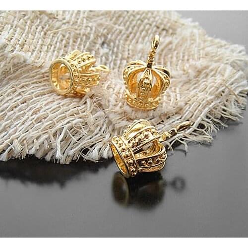 F240)6 pieces 19*13mm 24K Gold Color Plated Brass 3D Crown Charms Pendants Jewelry Findings Earrings Accessories
