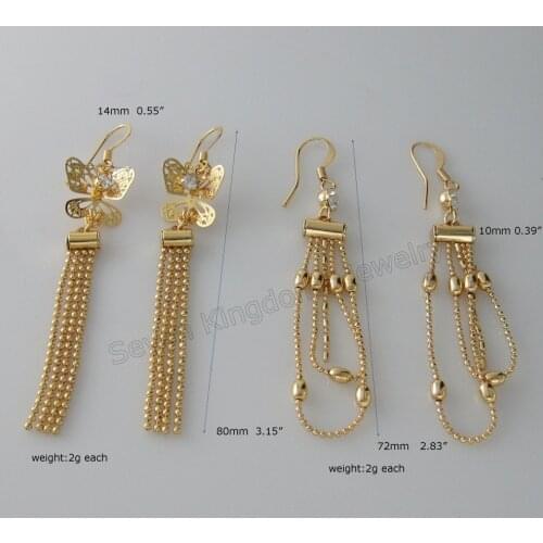 Foromance/ 2 STYLES NEW DANGLE - YELLOW GOLD GP FILLED ZIRCON STONE BUTTERLFY / BEAD CHARM DANGLER EARRING