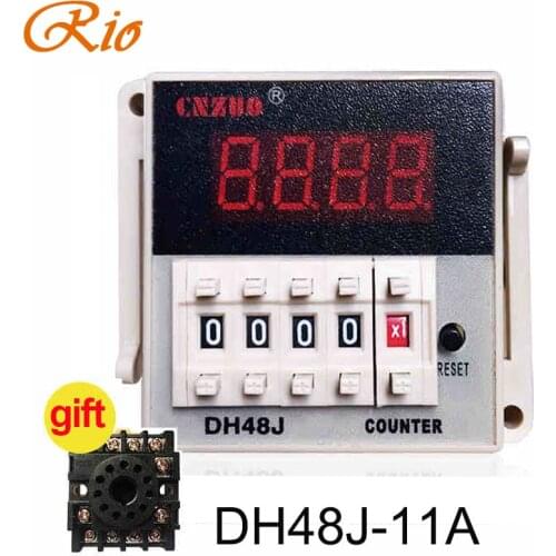 DH48J-8A DH48J-11A 220V 3A Electrical Digital Counter Preset 11 Feet 8 Feet Relay With Power Failure Memory Function with base