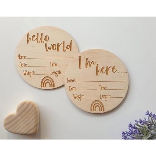 Hello World Newborn Announcement sign wood, Custom rainbow Birth Stats tags, Laser baby name plaque, Nursery decor, Photo props