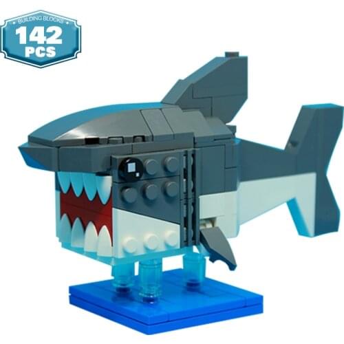 MOC Shark Toy Brickheadz Mechanical Building Blocks Sea Animals Bricks Creator Creative for Birthday Boys Gifts Education Toys