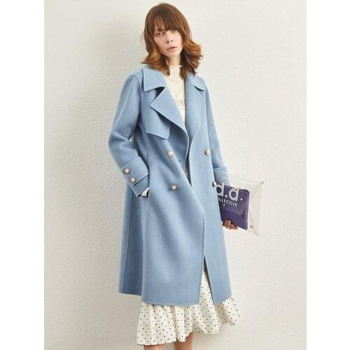 Fashion Women Woolen Coat Autumn Winter Elegant Double-Breasted Solid Wool Midi-Length Jacket Female Outerwear